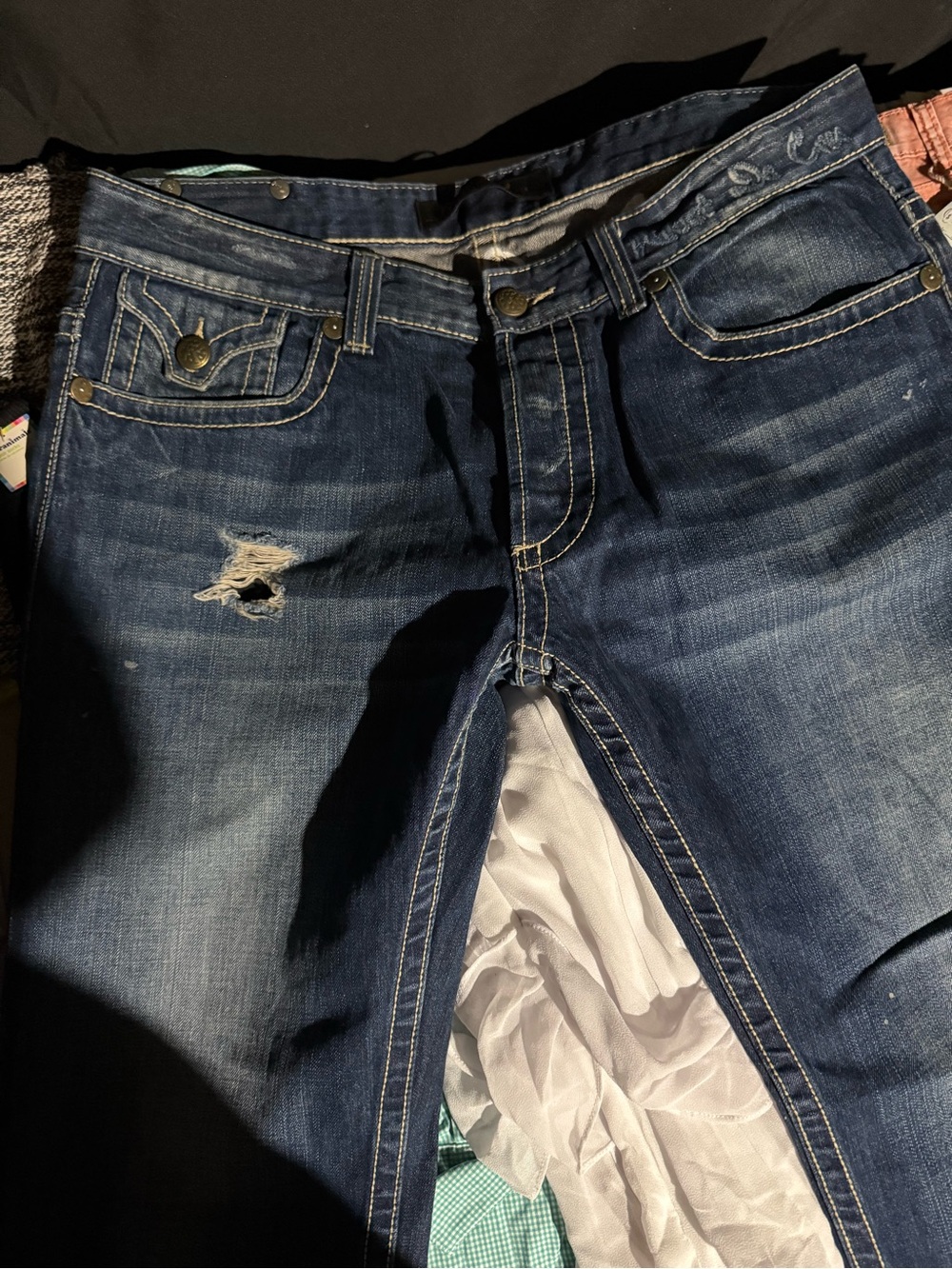 Men's  Distressed Dark Blue Jeans